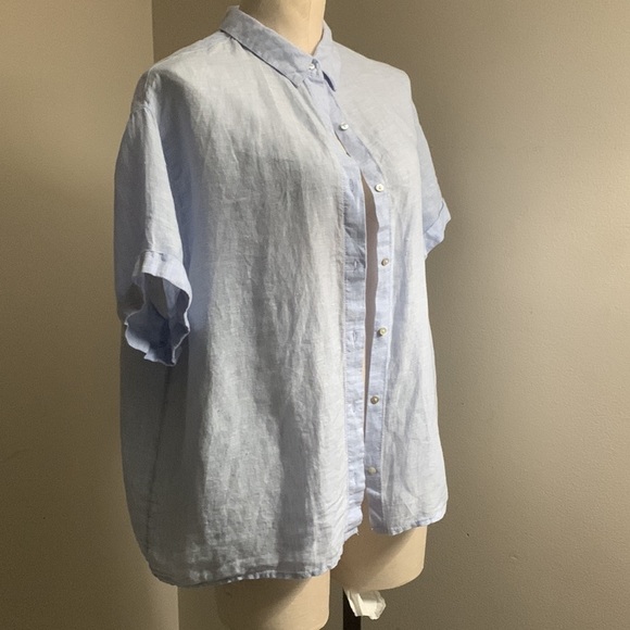 TAHARI Women’s Linen Button Down Hem Roll Up Short Sleeve Shirt Size L - Picture 6 of 9